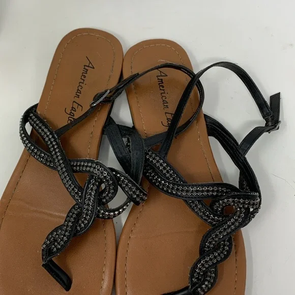 American Eagle Black leather studded Thong Strap Sandals - Picture 3 of 7